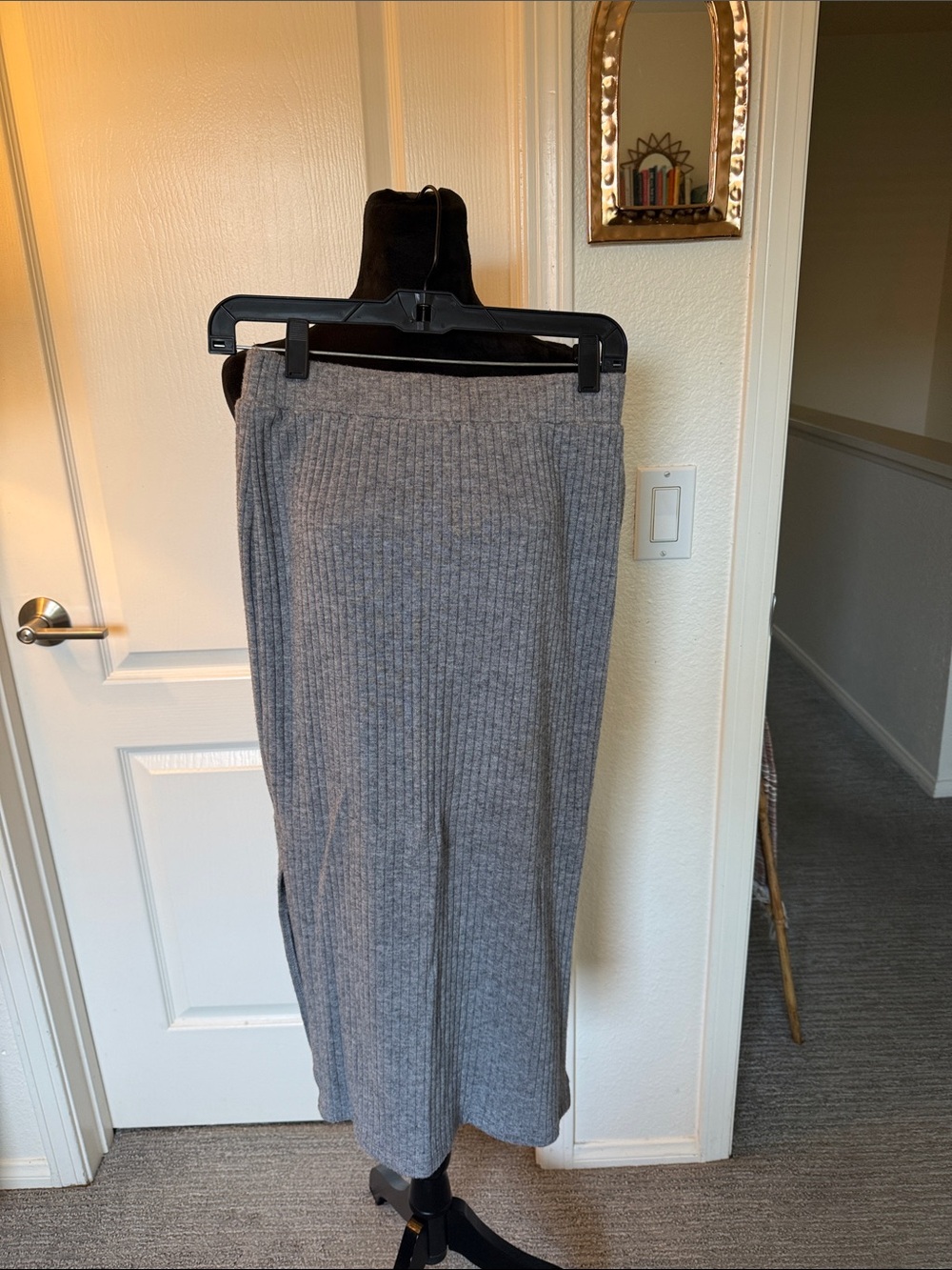 1 State Women's Ribbed Knit Maxi Skirt - Gray